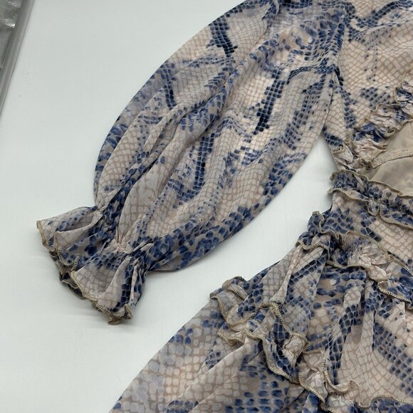 Olivaceous Jules Size Small Snake Print Cut-Out Back Ruffle V-neck Mini Dress - Picture 10 of 12